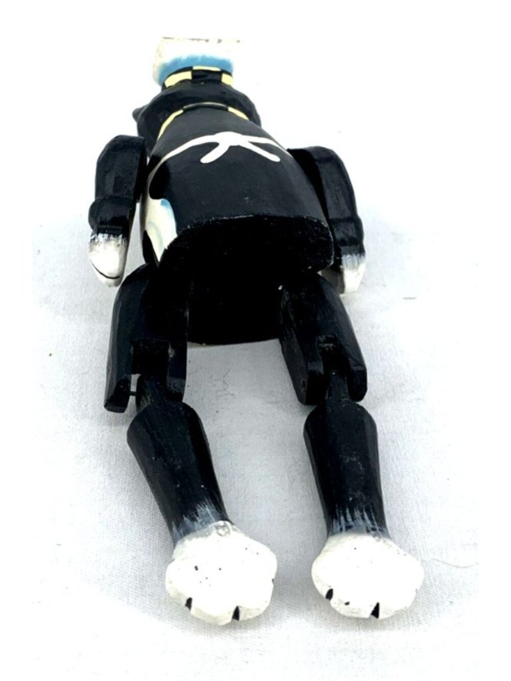 Folk Art Chef Cat Shelf Sitter Hand Carved Wood Painted Jointed Limbs 9" - Picture 5 of 5